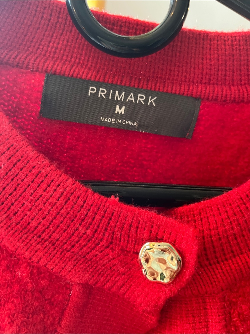 Primark Red Textured Gold-Button Cardigan Jacket - Picture 3 of 5